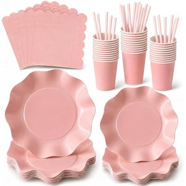 412LDOsV4nL._AC_US600_.jpg 125 Stück Rosa Partygeschirr Set für 25 Gäste mit Pappteller Becher