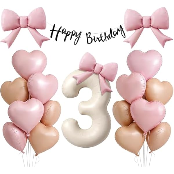 41KFyrEcrlL._AC_US600_.jpg PtyPop 25 STK. Schleifen Deko Geburtstag Mädchen 3 4 5 Jahre mit 3 Schleifen Folienballon & 20 Herz Folienballon & Happy Birthday Girlande,Luftballons Geburtstag für Geburtstagsdeko Mädchen (3)