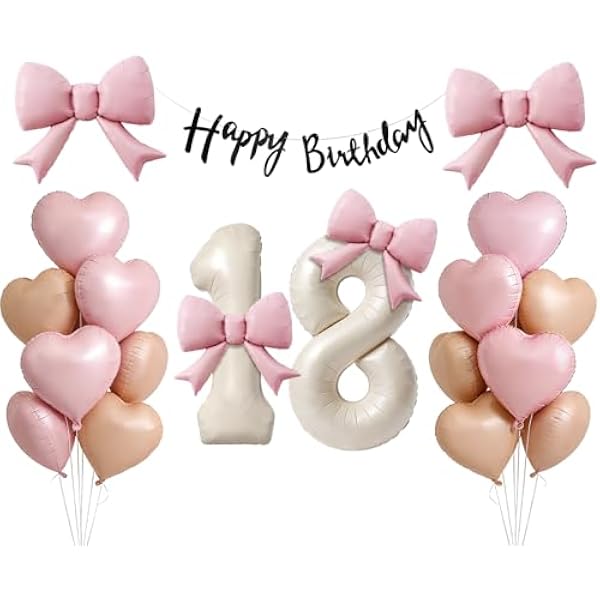 41SEr2B4nDL._AC_US600_.jpg 25 STK. Schleifen Deko 18. Geburtstag Mädchen mit 3 Schleifen Folienballon & 20 Herz Folienballon & Happy Birthday Girlande, Luftballons Geburtstag für Rose Geburtstagsdeko Mädchen (18)