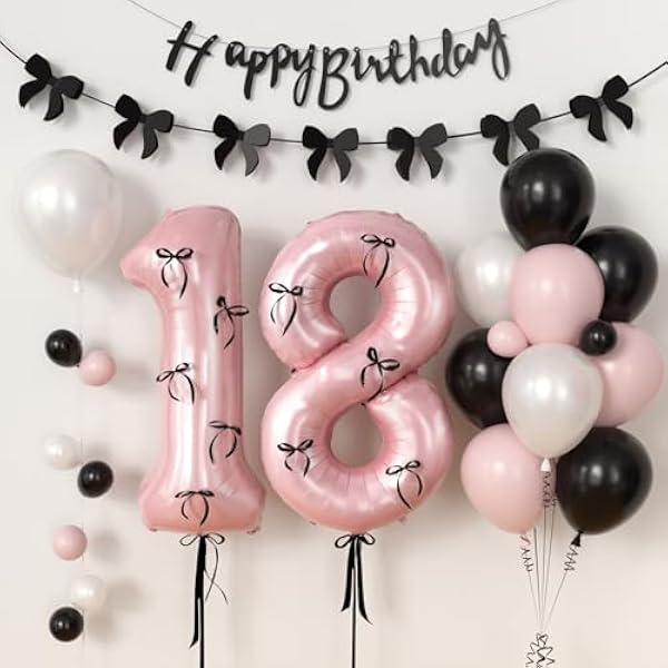 41TBLxdpZFL._AC_US600_.jpg Schleifen Geburtstagsdeko Mädchen 13 14 16 18 Jahre, Schwarze und Rosa Luftballons Schwarz Schleifen Girlande Happy Birthday Girlande für Kindergeburtstag Party Deko Geburtstag Mädchen (Nummer 18)