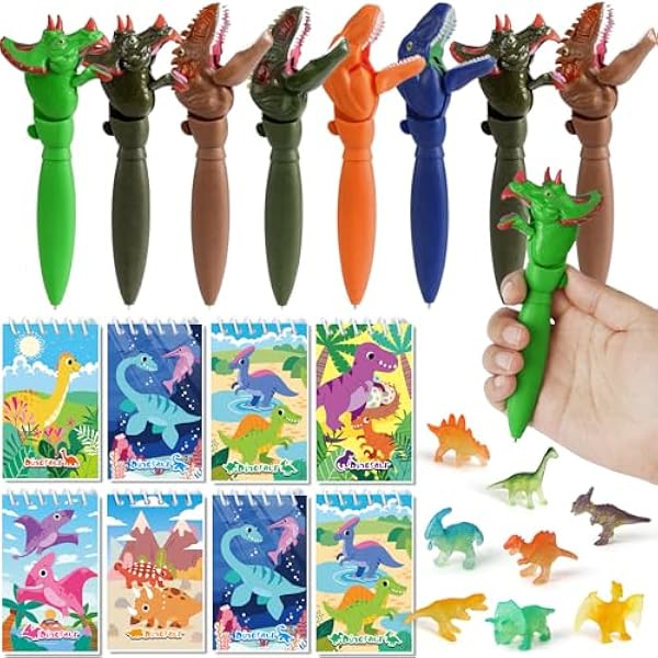 Dino Cadeau Anniversaire Enfants Invites, Stylos de Dinosaures, Carnet de Notes, Dinosaure lumineux, Dino Party Petit Cadeaux Anniversaire Invités Enfant Garcon Fille