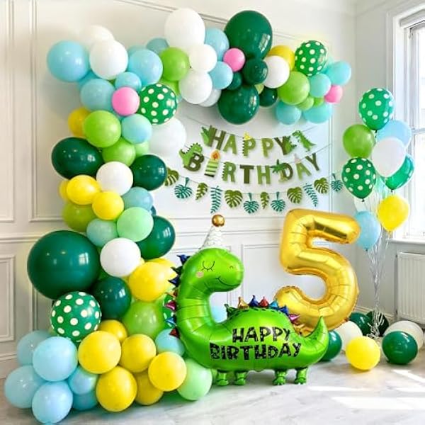 51JqnS78cWL._AC_US600_.jpg Dino Geburtstag Deko 3 4 5 Jahre, Grün Luftballon Girlande mit XXL Folienballons Safari Dschungel Dinosaurier Party Deko Kinder Junge (5 Jahre)