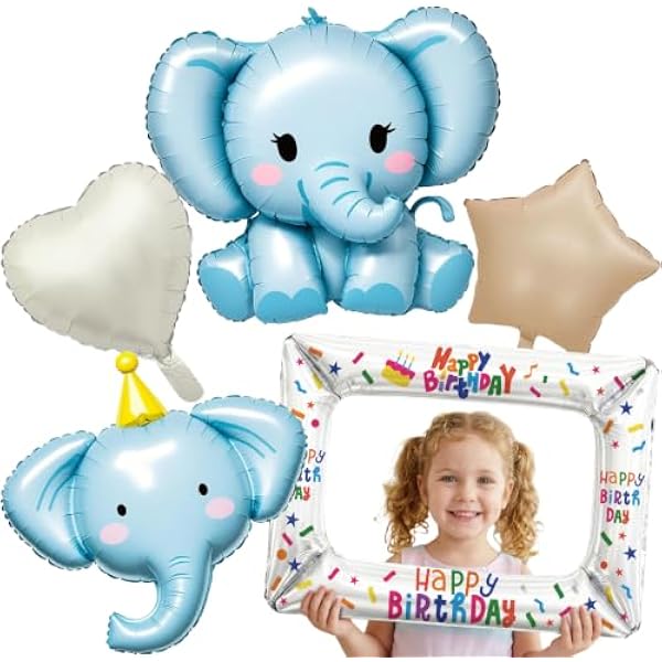 51RF7ONJKgL._AC_US600_.jpg Elefant Geburtstag Luftballons mit Happy Birthday Bilderrahmen Folienballon