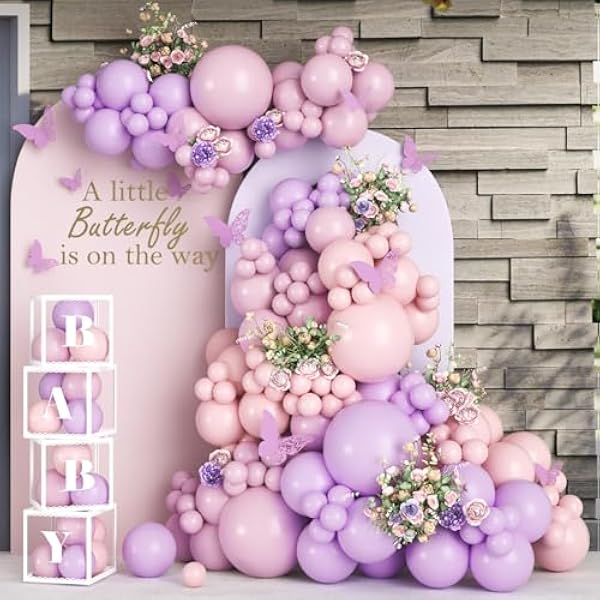 51T8A7DXBkL._AC_US600_.jpg 141 Stück Babyparty Deko Mädchen, Luftballon Girlande Rosa Lila Arch Kit mit Schmetterling Deko Baby Ballonbox für Schmetterling Geburtstagsdeko Kinder Mädchen Baby Shower Party Deko