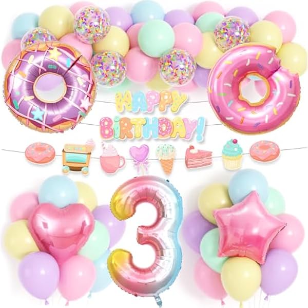 51ZL-mDnkRL._AC_US600_.jpg 89 Stück Donut Geburtstagsdeko Mädchen 3 4 5 6 Jahre, Pastell Luftballon Girlande Herzluftballon Donut Folienballon Happy Birthday Girlande für Mädchen Kindergeburtstag Party Deko (3 Jahre)