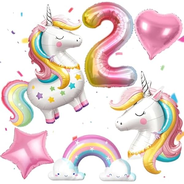 51ej2albVL._AC_US600_.jpg Einhorn Deko Kindergeburtstag Mädchen 1 2 3 4 5 6 Jahre, Einhorn Luftballon Stehend Folienballon Regenbogen Herzluftballons, Einhorn Kindergeburtstag Decorations Party Deko (2 Jahre.)