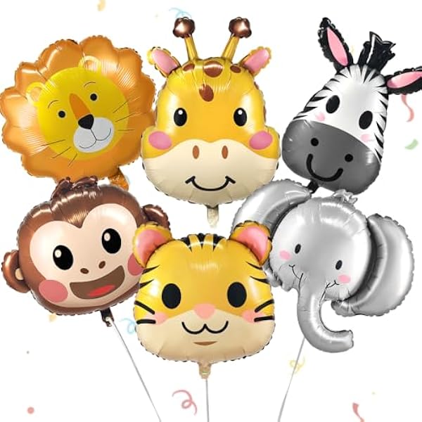 PtyPop Große Folienballon Tiere Dschungel Ballons Kindergeburtstag Deko mit Löwe Tiger Elefant Zebra Geburtstag Luftballon, Safari Animals Party Deko für Baby Shower Geburtstagsdeko Junge Mädchen