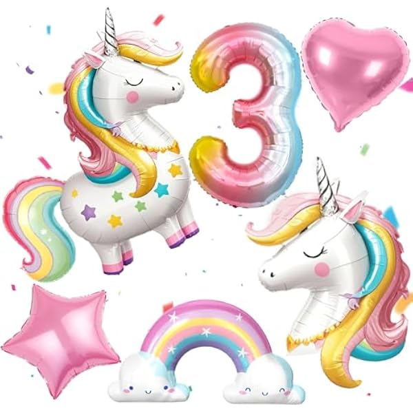 51th9XSvWL._AC_US600_.jpg PtyPop Einhorn Deko Kindergeburtstag Mädchen 1 2 3 4 5 6 Jahre, Einhorn Luftballon Stehend Folienballon Regenbogen Herzluftballons, Einhorn Kindergeburtstag Decorations Party Deko (3Jahre)