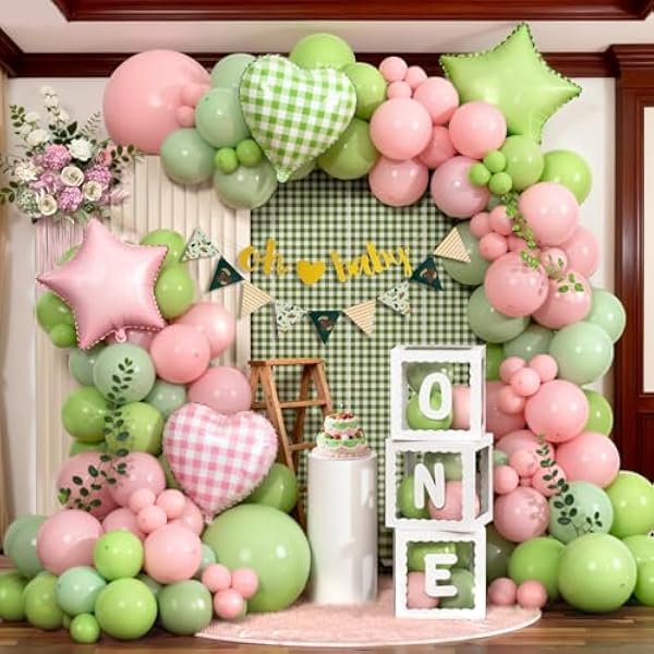 51v4AXUCD-L._AC_US600_.jpg Deko 1. Geburtstag Mädchen, Luftballon Girlande Olivgrün Rosa mit Ballon Box Geburtstagsdeko 1 Jahr Ballongirlande für Kindergeburtstag Deko Baby Shower Taufe Geburtstagsparty Deko