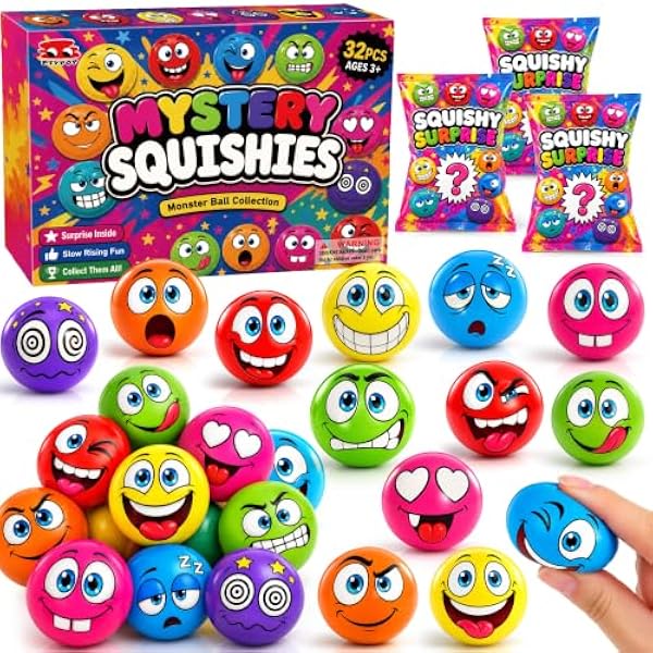 61iideH9JL._AC_US600_.jpg PtyPop 32 Stück Stressbälle für Kinder & Erwachsene im Blindbeutel, Bunte Quetschbälle für Angst Abbauen und Beruhigung, Antistressbälle als Party Mitgebsel Kindergeburtstag Gastgeschenk