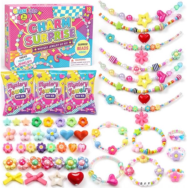 PtyPop Perlen zum Auffädeln Kinder, Schmuck Selber Mächen Set mit Blindbox DIY Perlen für Armbänder